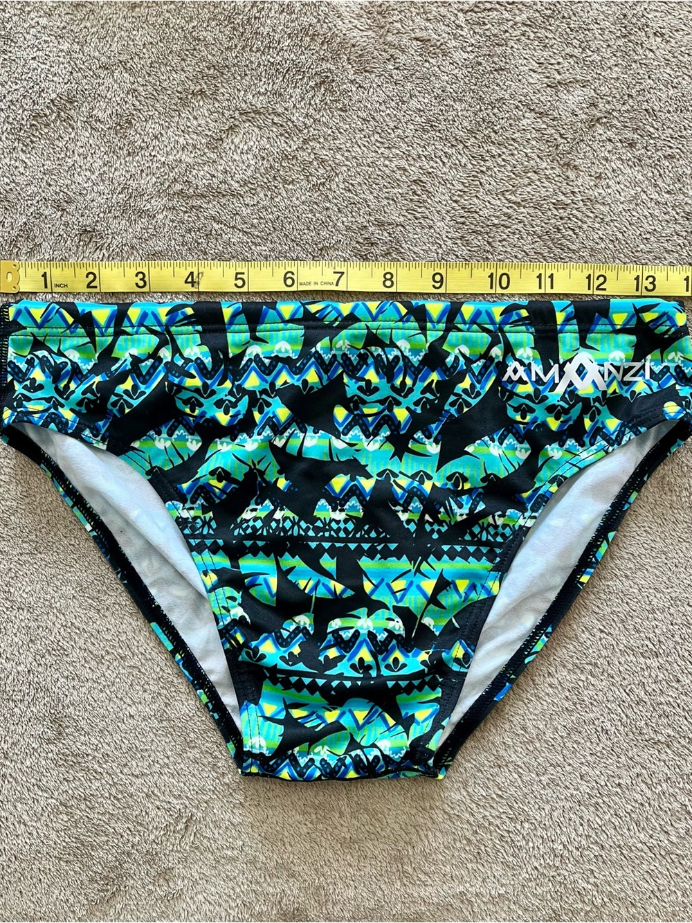 Men's Green Patterned Swim Briefs - Amanzi, performance fit, size 32 - Picture 3 of 4